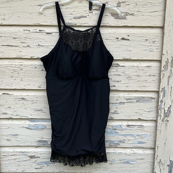 Apartment Apt. 9 Black Lace One Piece Swimsuit Dress Skirt Size 2X H10 - Picture 1 of 6